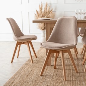 Zestaw Stół Prostokątny Rozkładany SKUBI 120-160 cm Dąb Artisan i 6 Krzeseł Tapicerowanych NEVEL Beżowych Skandynawskich