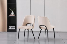 Zestaw 2 krzeseł z weluru i czarnego metalu – Beżowe – LUNA