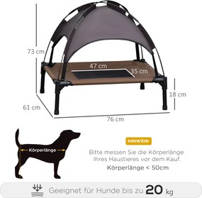 Łóżko dla Psa PawHut z Baldachimem dla Lepszego Wypoczynku, Oddychające, Idealne na Zewnątrz, Kawa+Czarny, 76x61x73cm