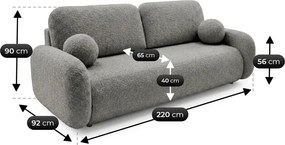 Sofa VIDI Rozkładana Dwuosobowa Ciemnoszara Boucle Japandi