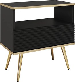 Szafka Nocna w stylu glamour w kolorze czarnym z nóżkami złotymi, 54 x 59 x 39