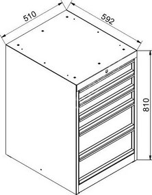 Szufladowa skrzynka narzędziowa do stołu warsztatowego, 5 szuflad, 510 x 592 x 810 mm, niebieski