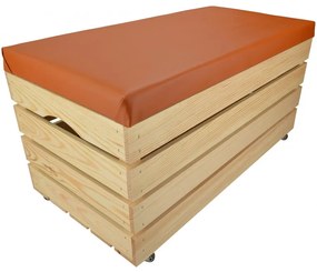 Pufa kufer skrzynia z kółkami drewniana sosnowa siedzisko 80cm naturalna
