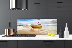 Panel Szklany do Kuchni Kolorowe Łodzie Na Brzegu