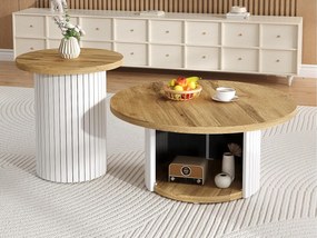 Zestaw stolika kawowego - Okrągły blat - z przegródkami do przechowywania - MDF - Kolor naturalny