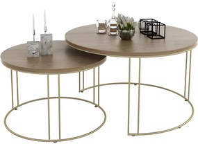 Zestaw stolików 2w1 w stylu glamour złoty + dąb lancelot - Eksa 3X