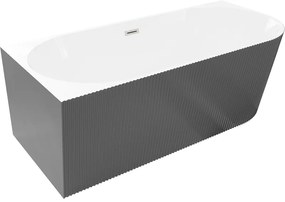 Mexen Silo wanna wolnostojąca narożna lewa ryflowana 170 x 80 cm, biała/szara, przelew nikiel szczotkowany - 52891708062L-97