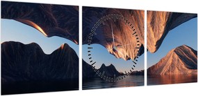 Obraz - Klify 3D (z zegarem) (90x30 cm)