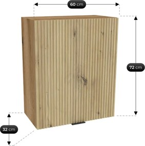 Zestaw Mebli Kuchennych MODERN 200 cm Dąb Artisan/Szary Połysk Ryflowany Nowoczesny