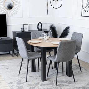 Zestaw Stół Okrągły Rozkładany HARRY 102-142 cm Dąb Artisan/Czarny i 4 Krzesła Tapicerowane ROBIN 2 Szare Nowoczesne