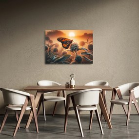 Obraz na szkle – Motyl w zachodzącym słońcu (70x50 cm)