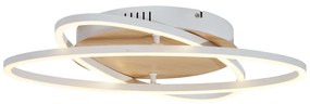 Lampa sufitowa biała z drewnem, w zestawie LED, 3-stopniowa regulacja ściemniania, 2-źródła światła - Kane Nowoczesny Oswietlenie wewnetrzne