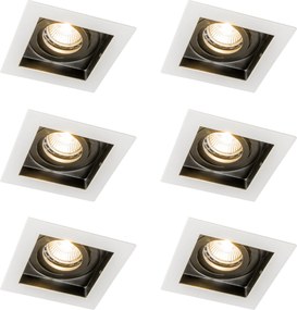 Zestaw 6 nowoczesnych reflektorów wpuszczanych biało-czarnych z regulacją - Carree