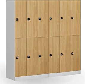 Szafka skrytkowa S1, 6 schowków, 1850 x 900 x 500 mm, zamek RFID, drzwi laminowane, orzech