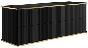Szafka pod umywalkę wisząca ryflowana ze złotą listwą - Czarny - 150 cm - KELIZA