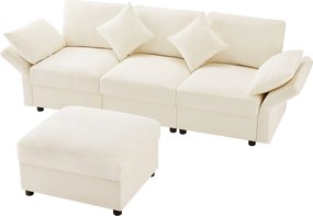 Narożnik w kształcie litery L - 3-osobowy - z podnóżkiem - 4 poduszki - regulowane podłokietniki - Beżowy