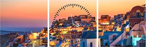 Obraz - Santorini o zmierzchu (z zegarem) (90x30 cm)