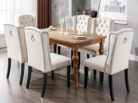 Komplet 4 krzeseł welurowych z nogami dębowymi - zdobionych nitami - beżowy