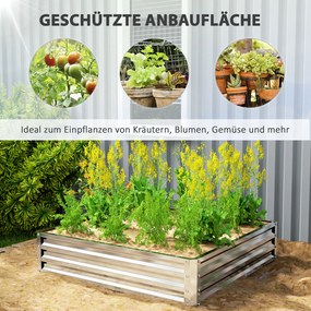 Outsunny Ogródek Warzywny, Doniczka z Konstrukcją Stalową, Srebrny, 120 x 120 x 30 cm