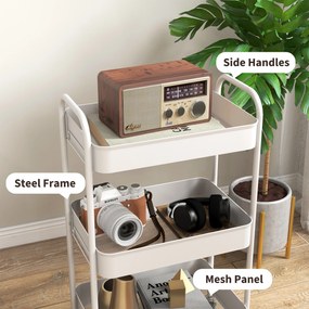 HOMCOM Wózek serwisowy z 3 poziomami, wózek kuchenny, wózek do przechowywania, wózek pomocniczy do kuchni i salonu, stal, biały