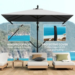 Outsunny Parasol Ogrodowy Ø260 cm z Ochroną UV 50+, wodoodporny, z Maniwelą i Statywem, Szary