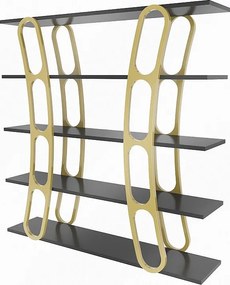 Elegancki regał w kolorze czarno-złotym, 120 x 120 x 25 cm | Płyta wiórowa pokryta melaminą w 100%, grubość 18 mm | Stylowe miejsce do przec