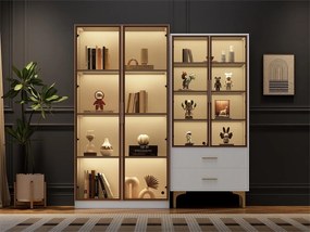 Zestaw 2 nowoczesnych witryn z LED – z regulowanymi półkami – Biały