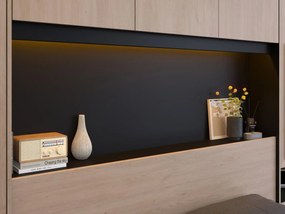Łóżko ze schowkiem 160 x 200 cm - Z diodami LED - Kolory: naturalny i czarny + Stelaż + Materac - VELONA
