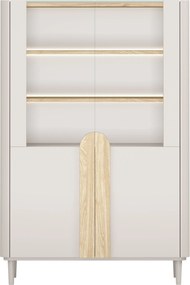 Witryna Amilio 100 cm dwudrzwiowa na nóżkach - kaszmir / dąb olejowany / uchwyty dąb jasny