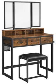 Toaletka z taboretem 28,6x42 cm FLORA brązowa/czarna