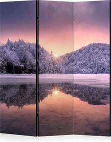 Parawan pokojowy 3-częściowy 135x172 Dwustronny dekoracyjny romantyczny fotograficzny Niebieski Zimowy Świt Nad Jeziorem