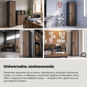 Szafa biurowa metalowa na akta antracytowa/orzech, 450x1850x400 mm: ALEX Eco Design