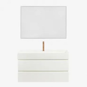 Zestaw Wiszących Mebli Łazienkowych Z Drewna I Forniru Jesionowego Zintegrowany Z Umywalką Ona Biała & Prostokątna - Sklum
