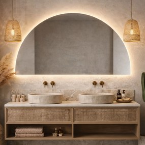 Lustro półokrągłe bezramowe oszlifowane z podświetleniem MOON Half LED | Różne rozmiary | Różne kolory : Kolor tafli szkła - Srebrny, Rozmiar - 90 x 45 cm