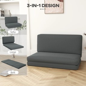HOMCOM 3-w-1 Składany Fotel Relaksacyjny, Materac dla Gości, Dzielony, Szerokość 138 cm, Ciemnoszary