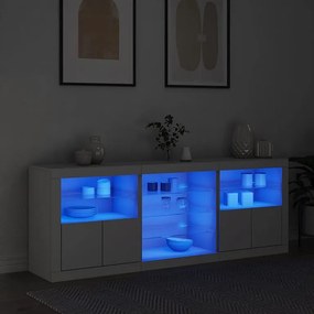 Nowoczesny biały bufet 181,5x37x67 cm z LED RGB, 2 drzwiami, dużą przestrzenią do przechowywania i szklaną powierzchnią wystawową