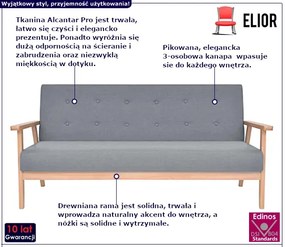 Jasnoszara sofa z pikowanym oparciem - Estelle