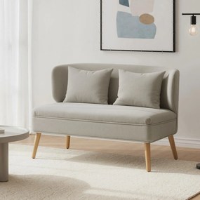 HOMCOM Dwuosobowa sofa, mała sofa z tkaniny chenille z oparciem skrzydłowym, grubym siedziskiem i nogami z drewna kauczukowego, beżowa | Aosom PL