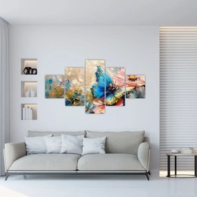 Obraz - Malowanie kwiatów i motyli (125x70 cm)