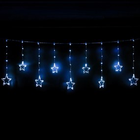 Kurtyna świetlna zewnętrzna Stars, 200 x 60 cm, LED, biała, timer, 8 funkcji, na baterie, 200 cm