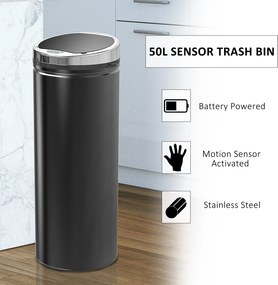 HOMCOM Kosz na śmieci automatyczny z czujnikiem ruchu Stal nierdzewna Elegancki design 30 5x30 5x81 5cm Czarny | Aosom PL