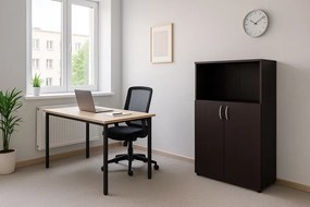 Klasyczny niski regał biurowy z drzwiczkami wenge - Rons