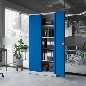 Biurowa szafa metalowa na akta JAN, 900 x 1850 x 400 mm, szaro-niebieska