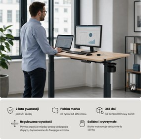 Biurko elektryczne z regulacją wysokości ergonomiczne antracytowe/dąb sonoma,1200x600 mm: ARIA