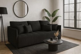Czarna welurowa sztruksowa sofa rozkładana T8-L10