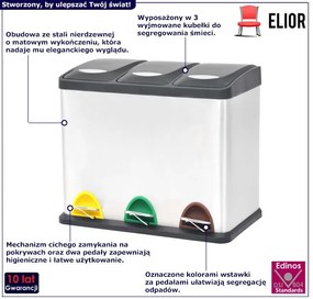Stalowy kosz do segregacji śmieci z 3 pojemnikami 24L N9-N31