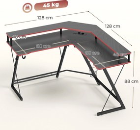 HOMCOM Biurko komputerowe w kształcie L z gniazdkami, narożne biurko 128 cm z podstawką na monitor, haczykiem na słuchawki &amp; uchwytem na napoje | Aosom PL