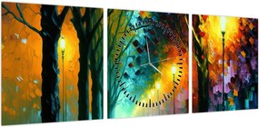 Obraz - Nocny spacer (z zegarem) (90x30 cm)