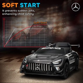 AIYAPLAY Samochód elektryczny Mercedes, samochód na siedzenie dla dzieci, bateria 12V, światła LED, funkcja muzyczna, klakson, 3-8 lat, czarny