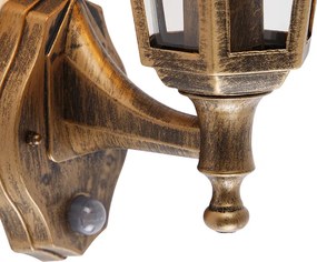 Klasyczna lampa ścienna zewnętrzna antyczne złoto z czujnikiem ruchu - New Haven